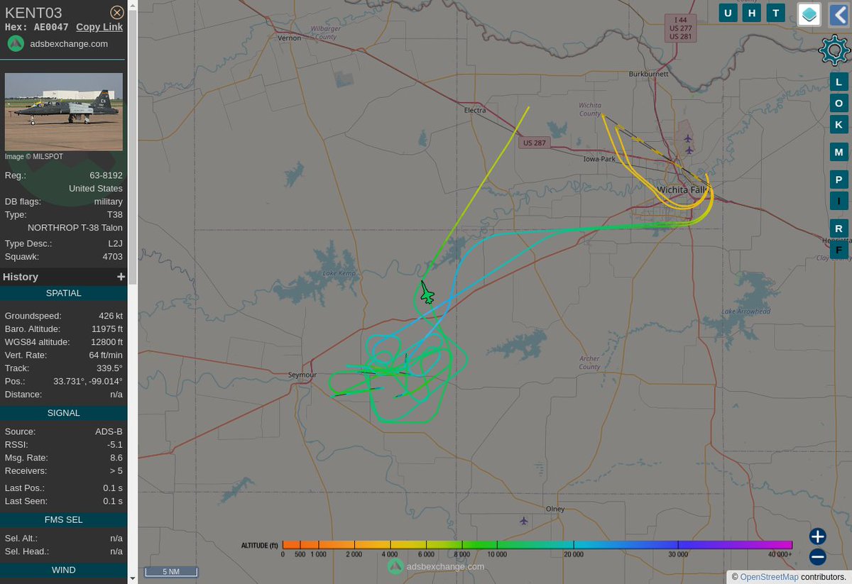MULTI ADSBX CIRCLING ALERT : At time Tue Jul 18 20:36:03 2023 #KENT03   was likely to be circling at FL104 20nm from ONY Olney_NDB_US
 near Baylor County, Texas, 76380, United States #AvGeek #ADSB globe.adsbexchange.com/?icao=AE0047&z…