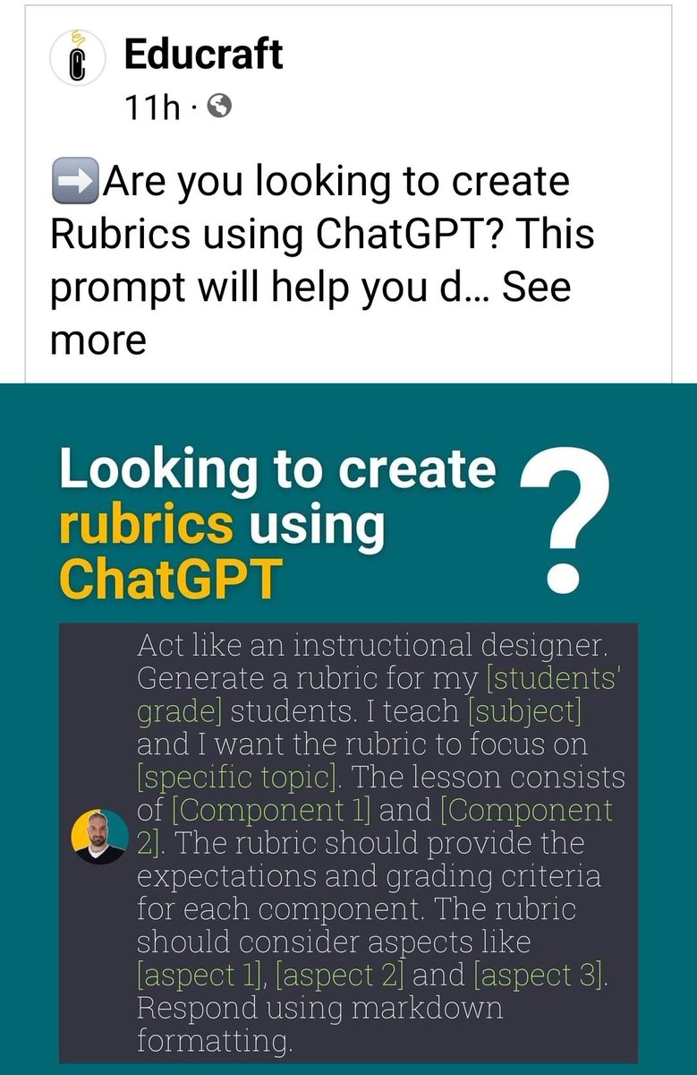 kraekerc's tweet photo. @KGallagher_SCI #ChatGPT #rubrics #educraft https://t.co/4r2KS0KKlm
