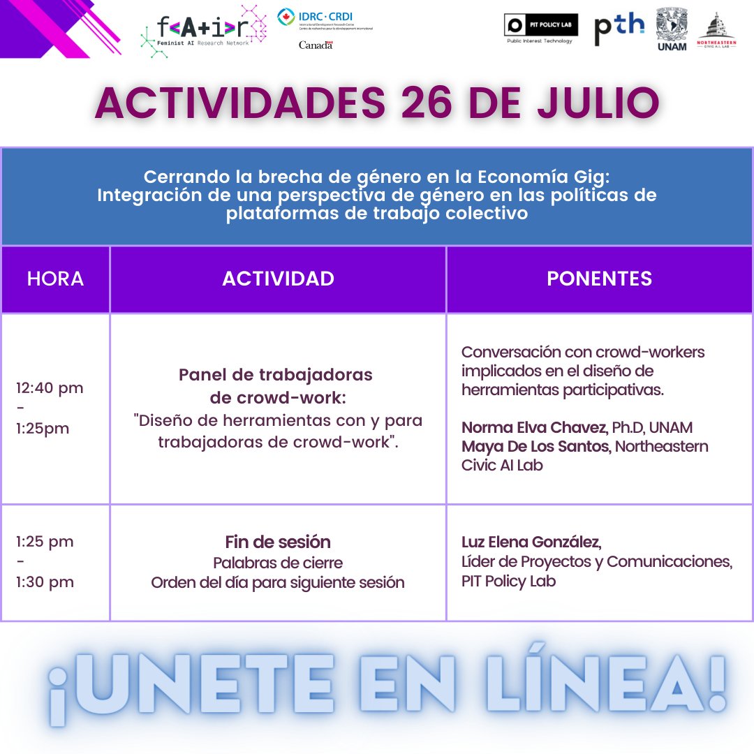 ArtConstantini's tweet photo. 📢¡No te pierdas el Foro #CrowdWork; exploraremos cómo reducir la brecha de género en la #economíagig que sustenta los sistemas de #IA!

💚💜Conecta con expertas, participa en talleres y marca la diferencia junto a @pitpolicy. Inscríbete: https://t.co/tvaHPjuWKV

#IAFeminista https://t.co/fmS8mhNX66
