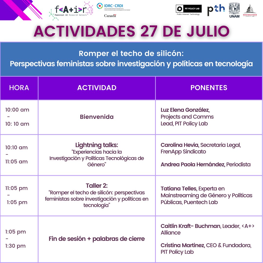 ArtConstantini's tweet photo. 📢¡No te pierdas el Foro #CrowdWork; exploraremos cómo reducir la brecha de género en la #economíagig que sustenta los sistemas de #IA!

💚💜Conecta con expertas, participa en talleres y marca la diferencia junto a @pitpolicy. Inscríbete: https://t.co/tvaHPjuWKV

#IAFeminista https://t.co/fmS8mhNX66