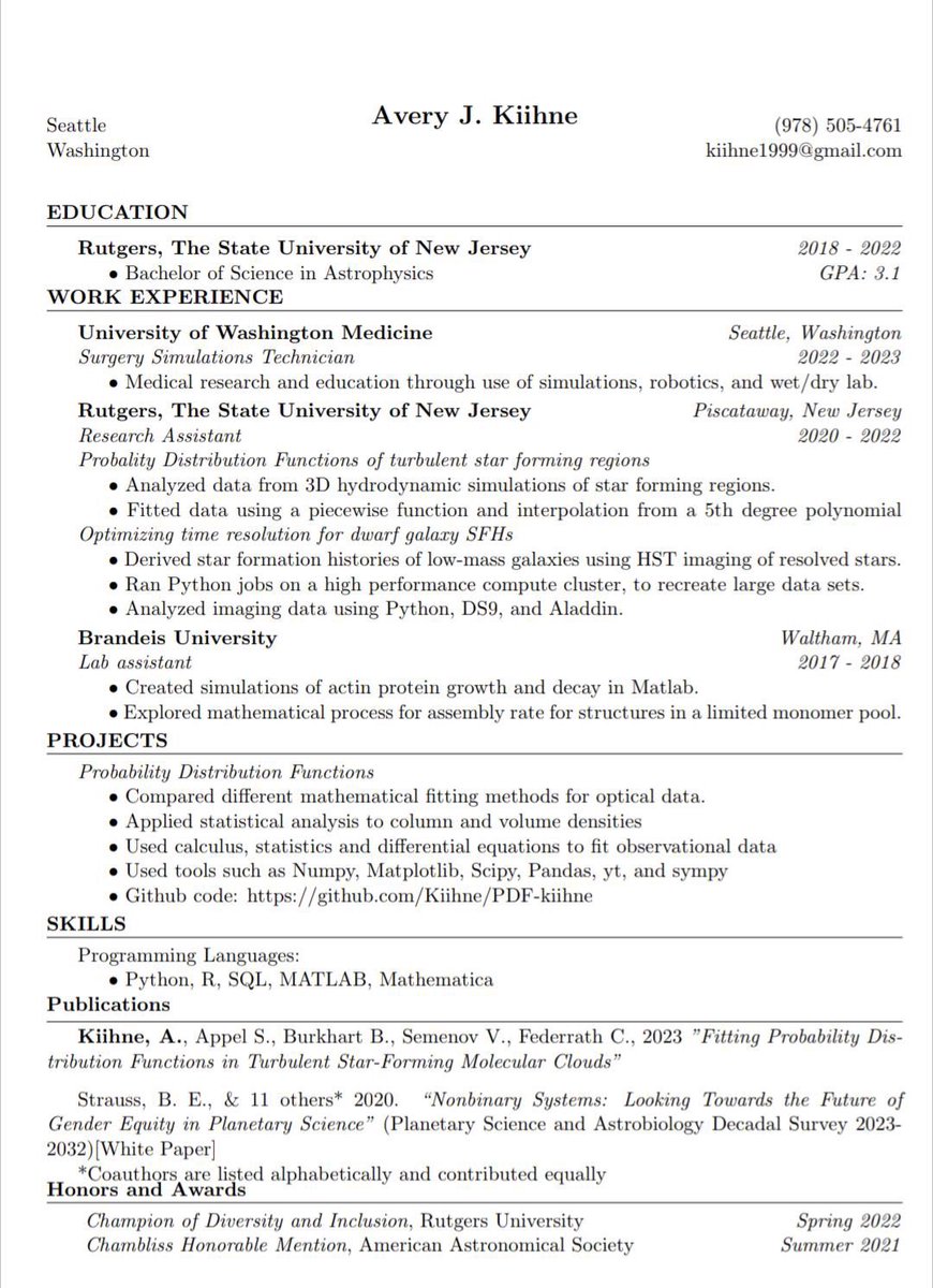 toomanyspectra's tweet image. hey folks: my good friend @StarNonbinary is looking for an astro/physics coding (Python/R/SQL/MATLAB/Mathematica/LaTeX) position on the east coast OR remote. please feel free to reach out to them (contact info below) if you’re hiring!