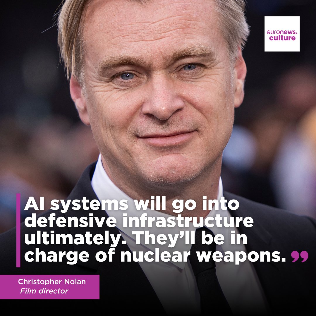 euronewsculture's tweet photo. Christopher Nolan has warned that AI is reaching its 'Oppenheimer moment.' #ChristopherNolan 

In full: https://t.co/sI2JE8HORx https://t.co/Pn9guoA1sE