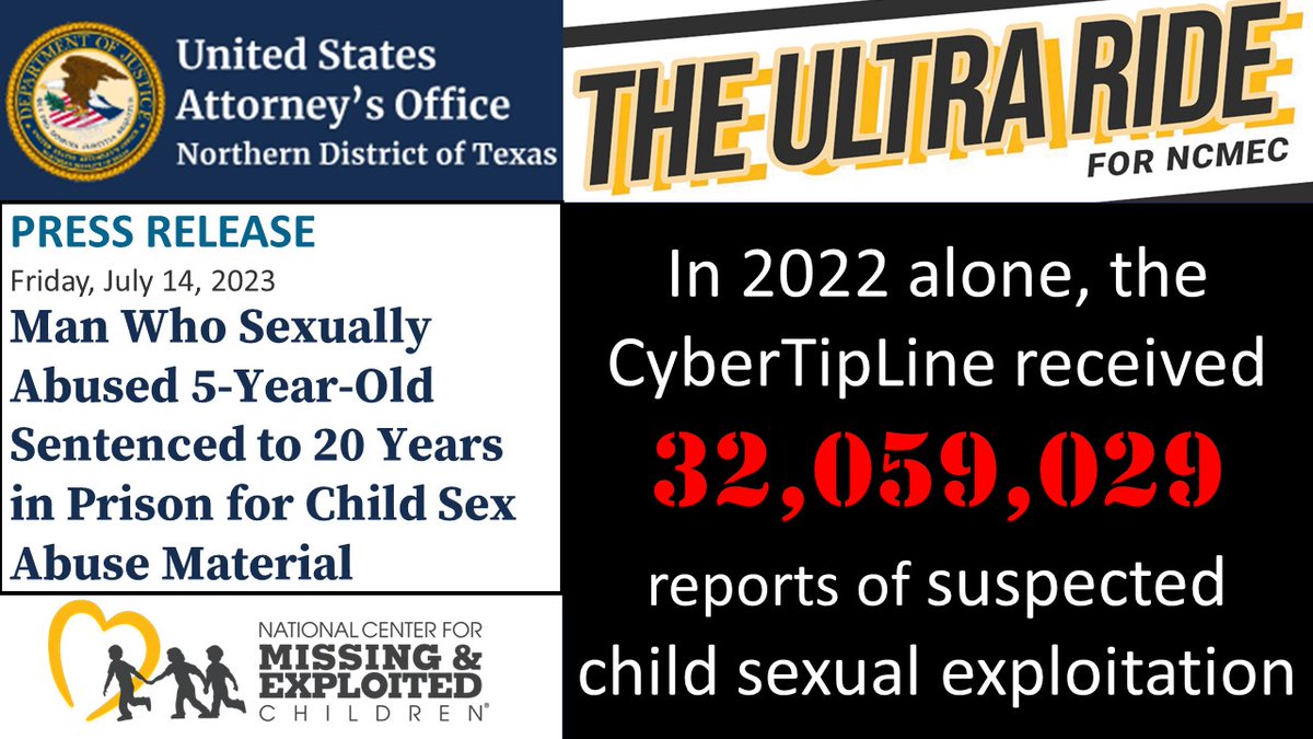 WHY WE RIDE - Because some monsters are real and you can help stop them.
justice.gov/usao-ndtx/pr/m…
Please help @HaywoodTalcove and @LNRiskgov
raise $1M to support @MissingKids and protect our children. #SafeChildhood #TheUltraRide #ADAMProgram bit.ly/3PXeD7P