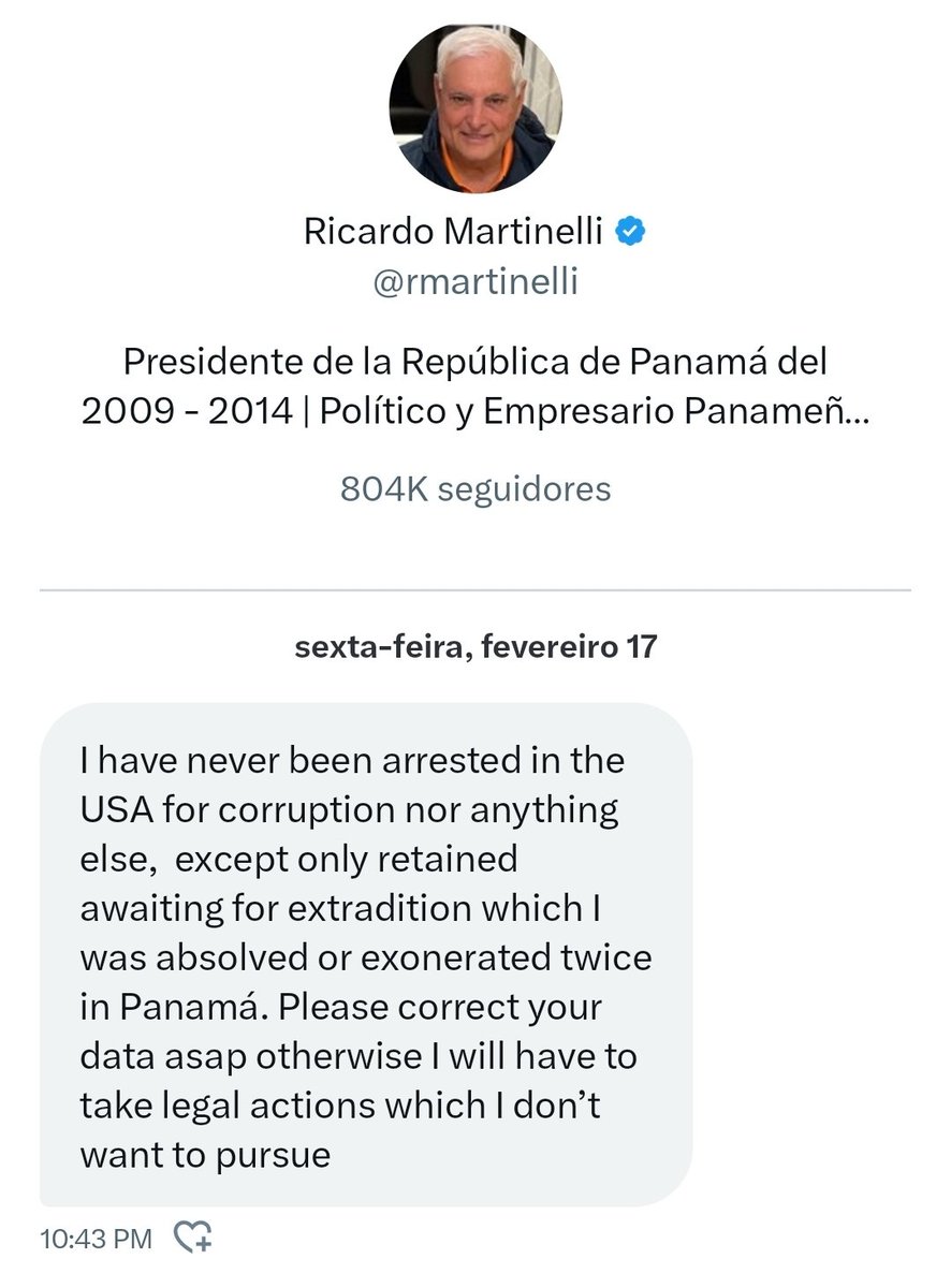 Ricardo Martinelli, former President of Panama, threatened to sue us due to a post we made about him, claiming that he was 'never been arrested for corruption'. Martinelli is now sentenced to almost 11 years in jail, having been found guilty of money laudering.