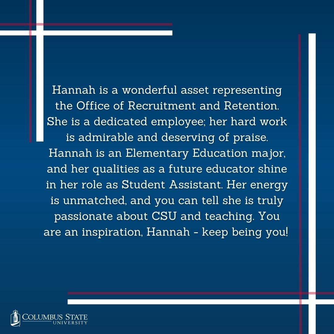 Admissions_CSU's tweet photo. On this #thankfultuesday we are shouting our one of our Brand Ambassadors! Hannah Graves! You've seen her on tour, talking to students and helping #createfutures.
Thank you, Hannah! We are forever grateful for you and your dedication to our students and future students.
🐾❤🐾 https://t.co/NLmdpzHP7Q