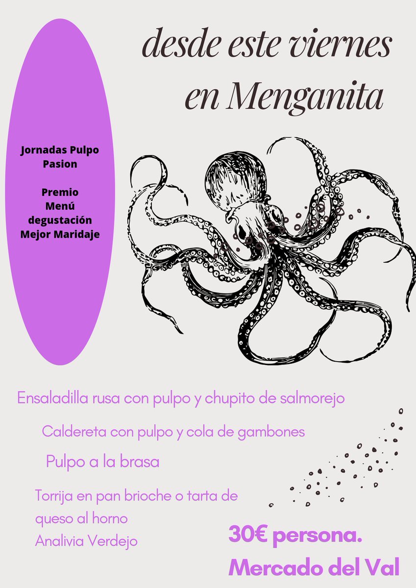 Que nos hemos llevado premio!!🐙🐙 Y por eso vuelve el menú degustación de @pulpopasion en @Menganitadecua2 si no le has podido probar aprovecha estos días para hacerlo😜 Reservas 722 37 71 48