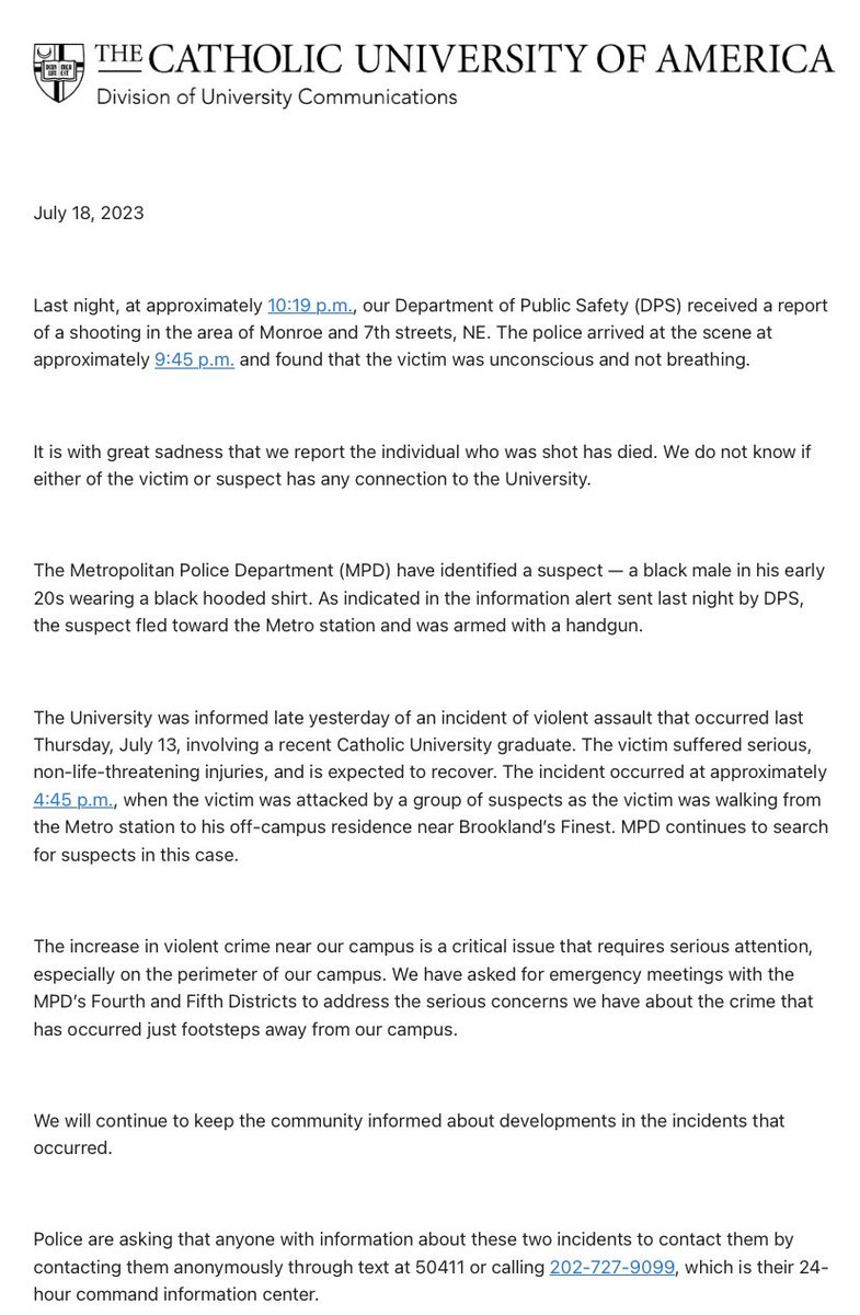 Allison Papson on Twitter "Letter from Catholic University addressing