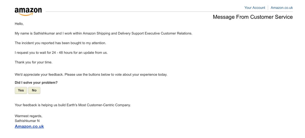 Tomkingg1's tweet photo. @AmazonHelp and FYI the email at 9:33 didn't even ask for anything  or address any of my concerns it just said wait 24/48 hours https://t.co/1KhvxdTkmx