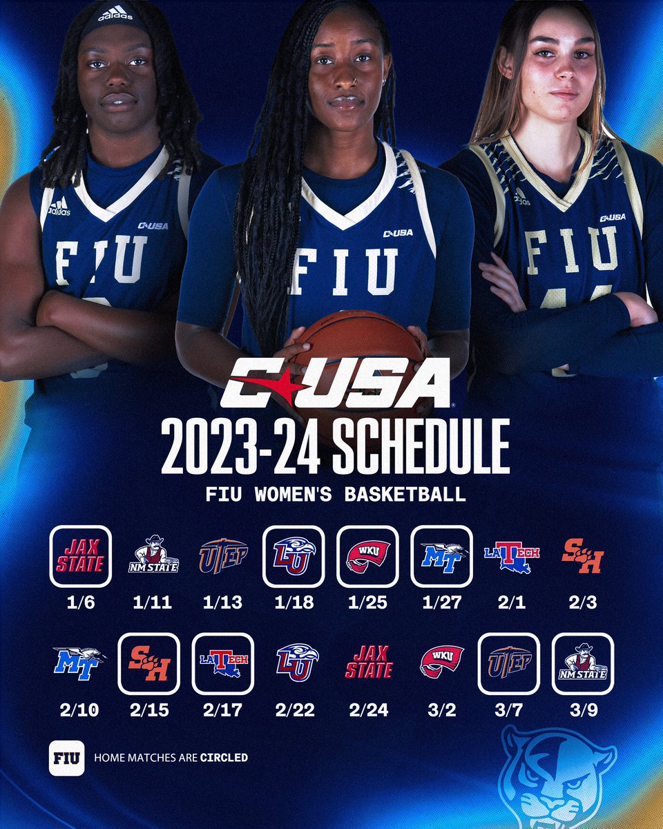 FIUWBB's tweet photo. Mark your calendars 📆🐾

Here's our 2023-24 @ConferenceUSA schedule❗️

#PawsUp | #NotForEveryone https://t.co/f6FpmdvJiK