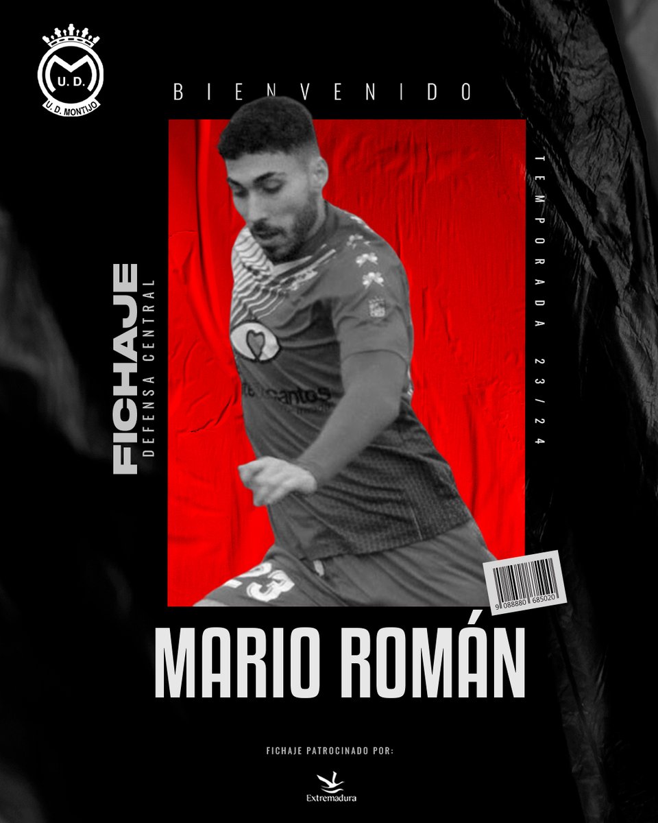 UDMONTIJO's tweet photo. 📲 #Oficial: #PrimerEquipo
⚔️⚽ 𝗠𝗮𝗿𝗶𝗼 𝗥𝗼𝗺𝗮́𝗻 se convierte un nuevo central de la #UDM ❤️🖤.
👋 ¡Hola, #Mario!

Fichaje patrocinador por ⬇️:
🟢⚪️⚫️ @Junta_Ex

#PiensaEnGrande | #Desde1922 https://t.co/lBmcSbzTfB
