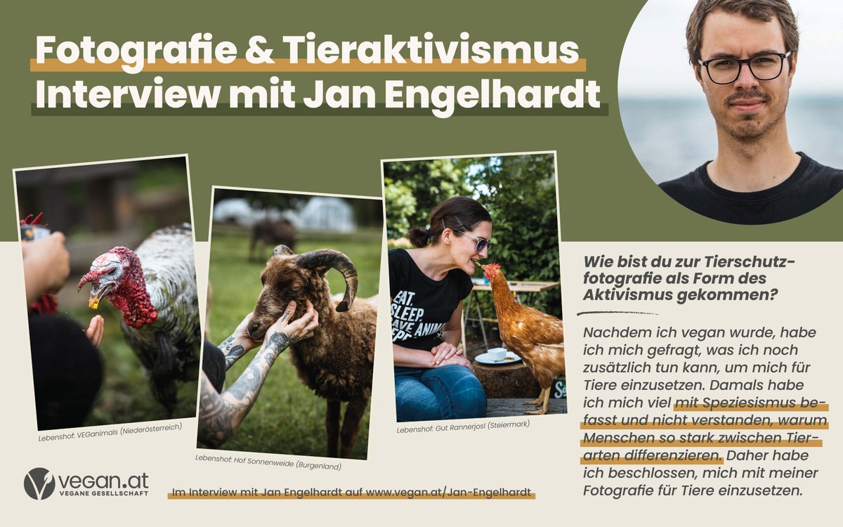 Jan Engelhardt (Instagram: jan_vgn) ist Tierschutzfotograf. Als er vegan wurde, machte er es sich zur Aufgabe, Tiere auf Lebenshöfen zu fotografieren. 📷🧡 💻 Das wunderschöne Interview mit Jan könnt ihr hier nachlesen ➡ vegan.at/Jan-Engelhardt