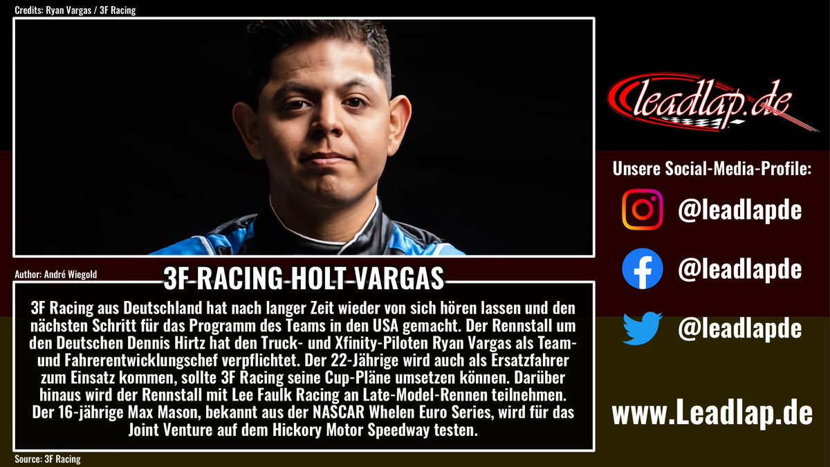 AndreWiegold's tweet photo. 🇩🇪 Es gibt Neuigkeiten über @3fracing: https://t.co/y6zGWRGxiF
🇺🇸 There are news about 3F Racing: https://t.co/ddgalqjk6z
#NASCAR #3FRacing #GermanHomeofNASCAR https://t.co/1Y9U4UjQan