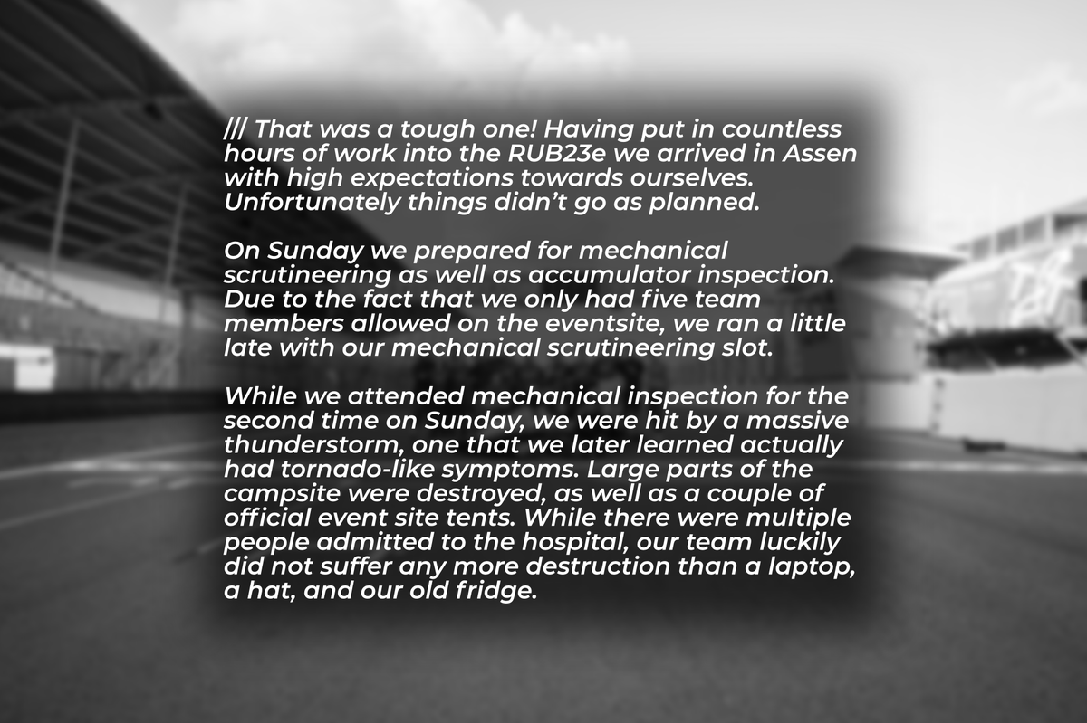 RUBMotorsport's tweet image. Our final event scores are the following:

Overall: P23/33, 155,71 Points
BPP: 34 Points
C&amp;amp;M: 58,19 Points
ED: 83,52 Points

#fsn #formulastudentnetherlands #fsnetherlands #fsn23 #fsn2023 #formulastudent #assen #ttcircuit #ttcircuitassen #motorsport #motorsports #racing #racecar