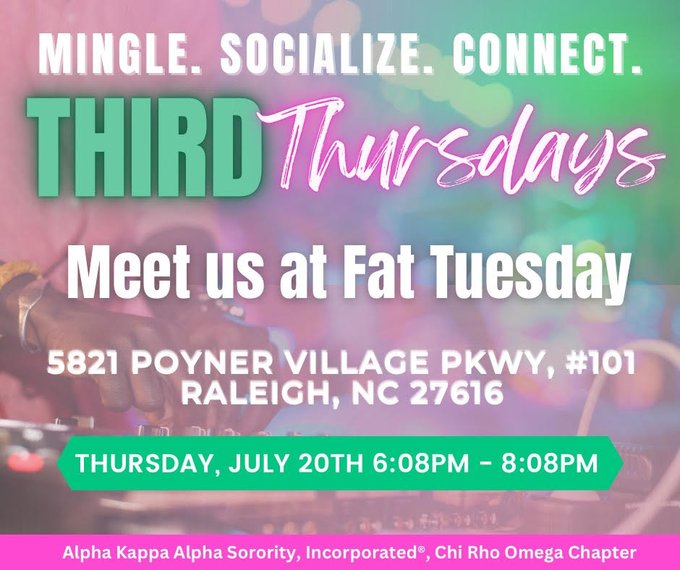 ChiRhoOmegaAKA's tweet photo. Chi Rho Omega's Third Thursdays are back! Join us for our first public event on July 20th from 6:08pm to 8:08pm. All are welcome. #AKA1908 #ChiRhoOmegaAKA #MARAKA #ThirdThursdays #FatTuesday https://t.co/B0oMC9ZGlH