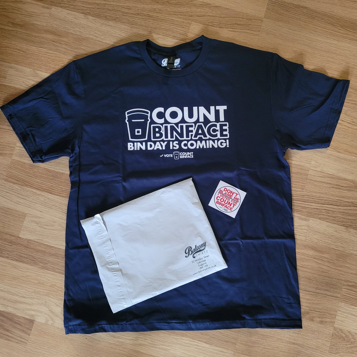 Got home to find my @CountBinface @balconyshirts #BinDayIsComing T-shirt had arrived, with a bonus sticker!!

#UxbridgeandSouthRuislipbyelection #UxbridgeAndSouthRuislip #countbinface