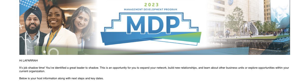 Job shadow secured and excited to gain some great insights to different sectors of the company!! #2023MDP #SmithStarzz #2023MDPLife