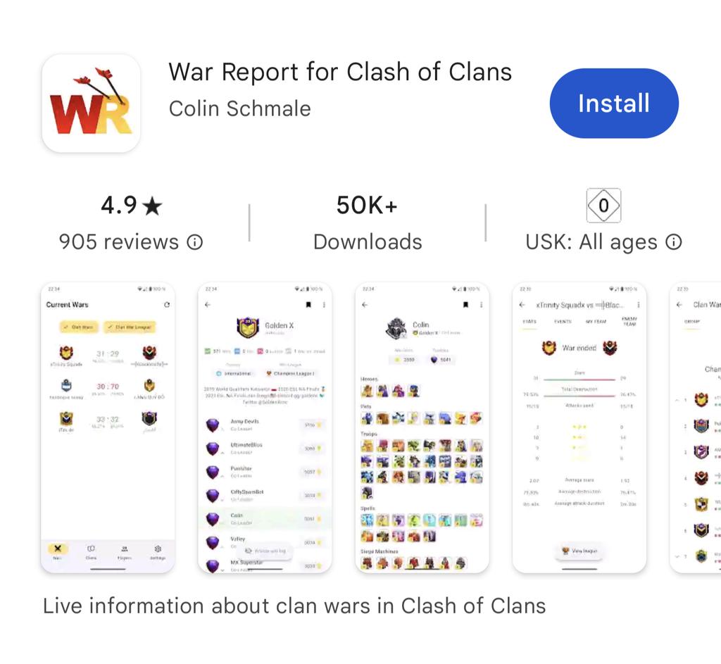 50.000 Downloads on Android 🎉

Android: play.google.com/store/apps/det…
iOS: apps.apple.com/us/app/war-rep…
Web: warreport.app

#ClashOfClans #ClashOn #CoC