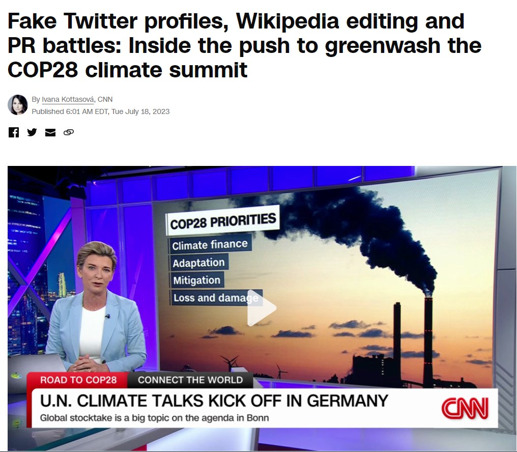 The #COP28 summit will be hosted by a Petrostate and presided over by the CEO of an oil company. How is this translating into PR efforts worldwide, and how can we track info ops in the run-up to December? Great piece by @CNN @IvanaKottasova. edition.cnn.com/2023/07/18/mid… @ISDglobal