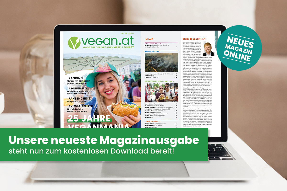 Unsere neueste Magazinausgabe ist nun online! 📷 Euch erwartet ein Interview mit EU-Politikerin Sylwia Spurek, ein Artikel zu Kälbern und Kühen in der Milchwirtschaft, diverse Artikel zu politischen Themen und vieles mehr. 📰💚 Lest doch mal rein 👉 vegan.at/magazin 👀