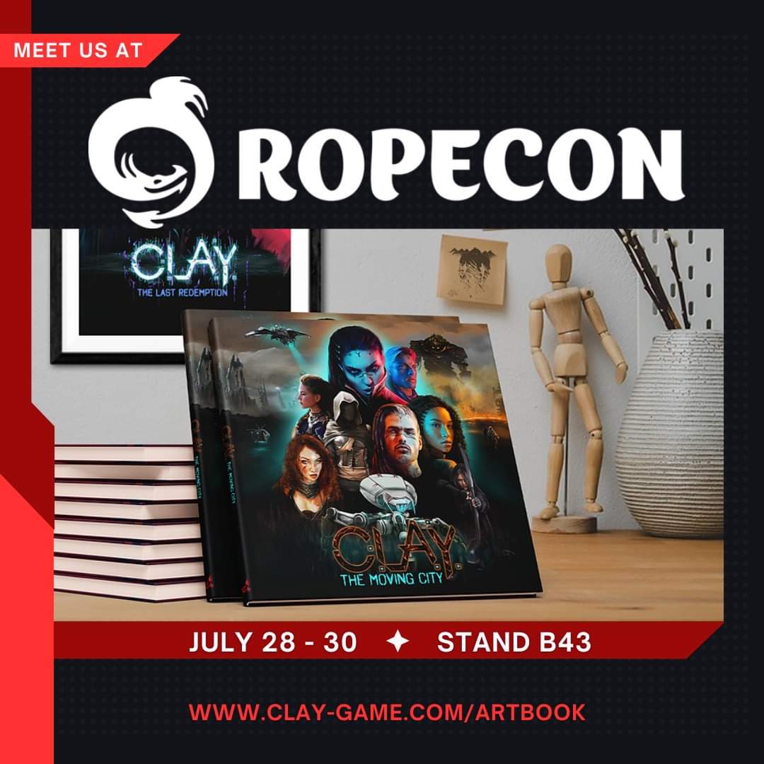 claymancer's tweet photo. In two weeks is @ropecon 2023 and we will have our booth with some gaming and geeky stuff, but also some extra copies available of the C.L.A.Y. - The Moving City artbook!

✨️For visitors of Ropecon the book will have 15% discount!✨️

https://t.co/ZR7CAxmhxT https://t.co/S5RNFPiPY6