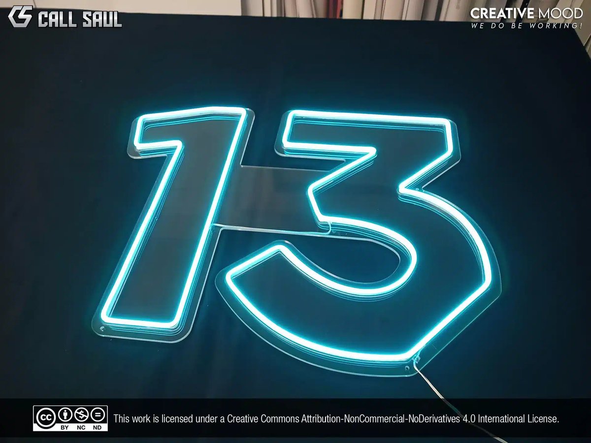 We made this "13" LED Neon Sign in the color blue. We mounted it on cut-to-shape clear acrylic support.
Looking to get a Custom LED Neon Sign like this? Find us on our social medias. 
#CallSaul #CreativeMood #LEDNeonSigns #CustomNeon #3DChannelLetter

callsaul.us/portfolio-item…