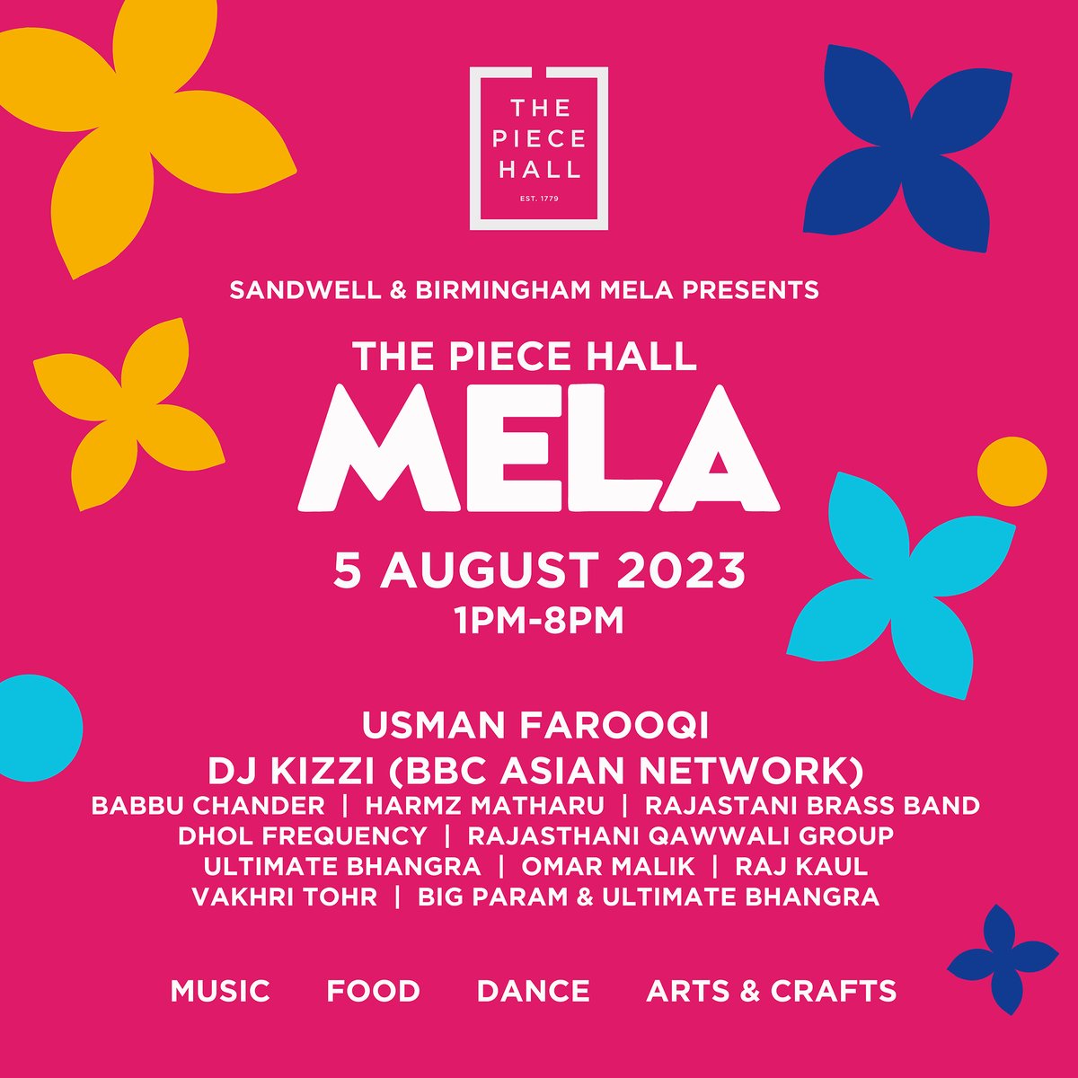 The Piece Hall Mela is back on Saturday 5 August with headliner Usman Farooqi! This FREE event by the team from @BirminghamMela also features a DJ set from rising Asian Network star @DjKizzi Tell your friends and family! More details on the website thepiecehall.co.uk/culture/