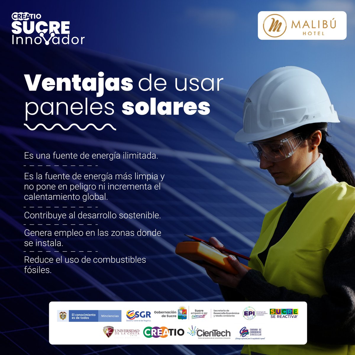 CreatioUnicosta's tweet photo. ¿Conoces las ventajas del uso de paneles solares?☀️

En el Hotel Malibú las comprenden a la perfección, es por eso que promueve el turismo responsable a través del uso de la luz solar para monitorear el gasto eléctrico real de sus clientes. ⚡️ https://t.co/yXVud9xd5x