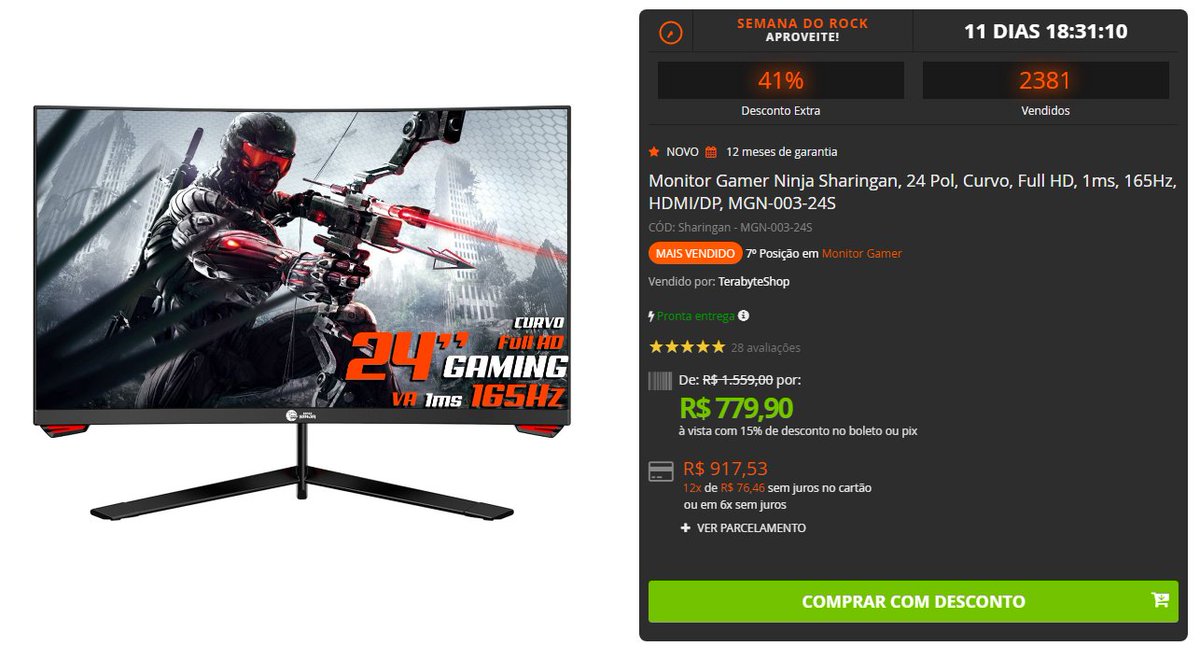 xet das promoções on Twitter "📢 OFERTA Terabyte 📺 Monitor Gamer