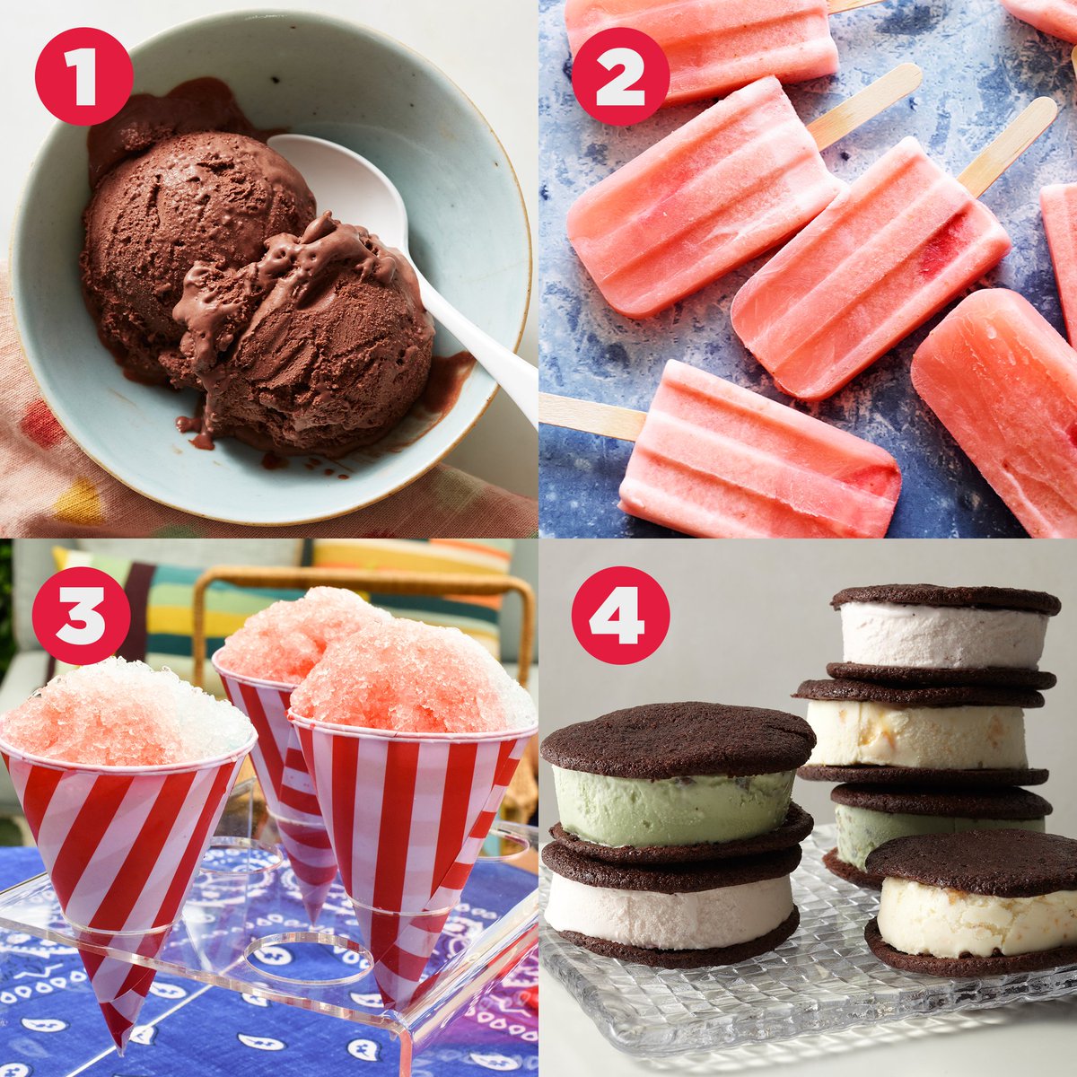 Flavour_Network's tweet photo. You can only choose one frozen treat to eat for the rest of the summer. Which one will it be? 🤔☀️⁠
⁠
1. Ice cream⁠
2. Popsicles⁠
3. Snow cones⁠
4. Ice cream sandwiches https://t.co/GDrjCZTmK7