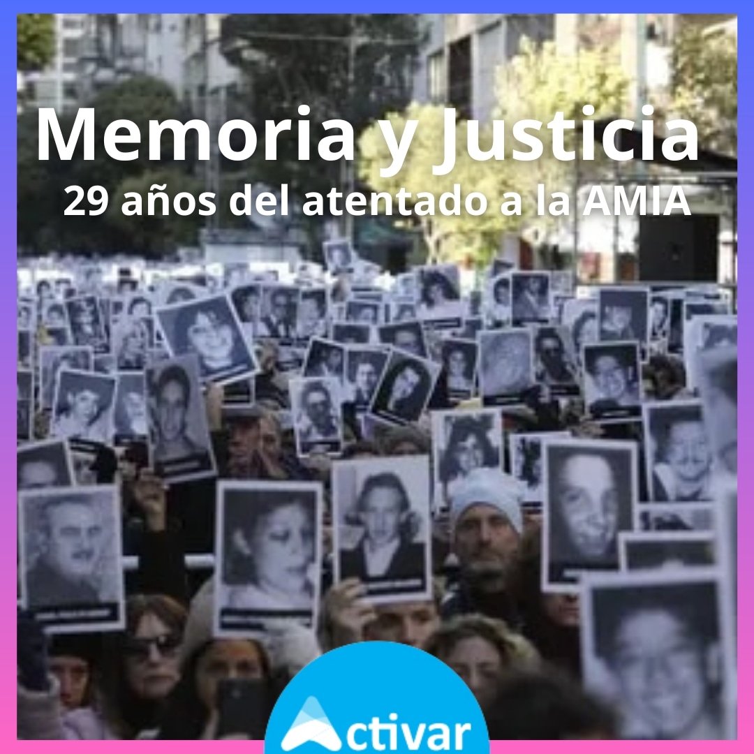 CentroActivar's tweet photo. MEMORIA Y JUSTICIA

#Hoy recordamos el 29° aniversario del atentado a la AMIA. 

#ACTIVAR #Varela #AMIA https://t.co/oBibREX1xb
