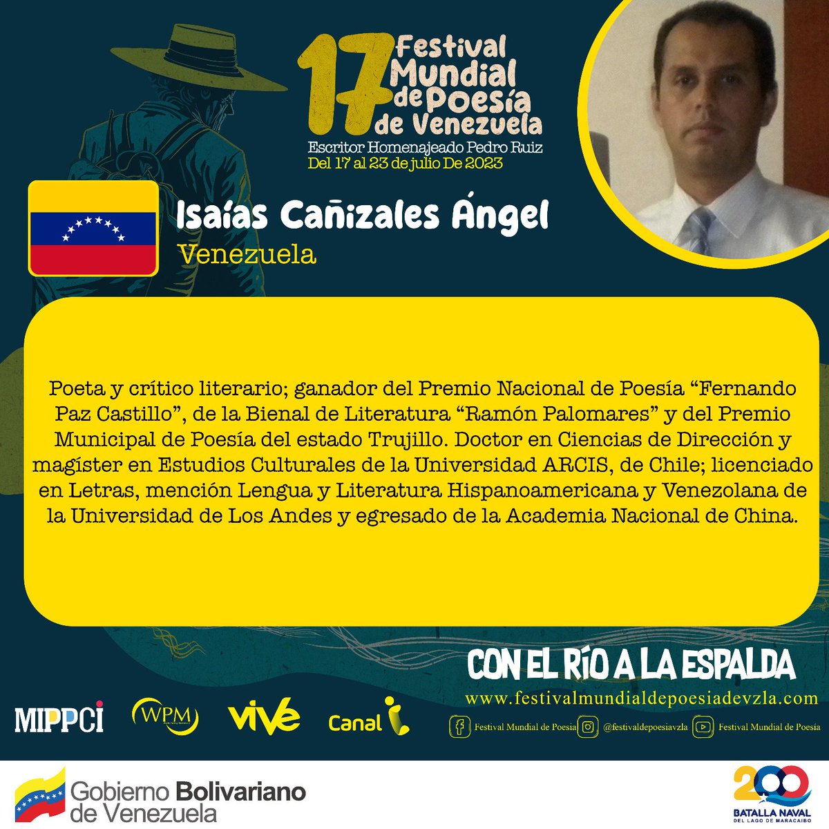 En el marco del 17º Festival Mundial de Poesía de Venezuela, este #18Jul podrás disfrutar de recitales de poetas venezolanos e internacionales en la Universidad Bolivariana de Venezuela (UBV), a las 2:00 pm. @luchaalmada @DayraMRivasR #AmarEsPoesía #PoesíaCantoALaHumildad