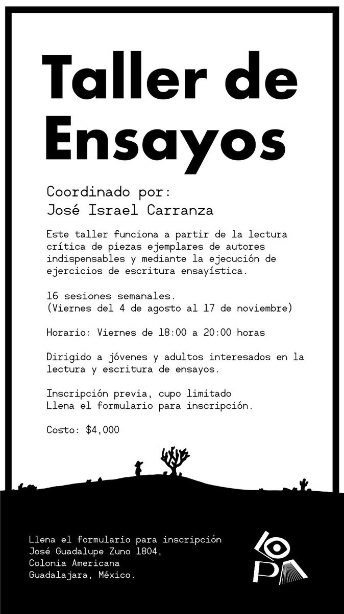 JI_Carranza's tweet photo. Todo listo para el nuevo Taller de Ensayos en @LOPALibreria. Inscripciones aquí: https://t.co/Bm8m1SQAzD https://t.co/tFNvThCtOj