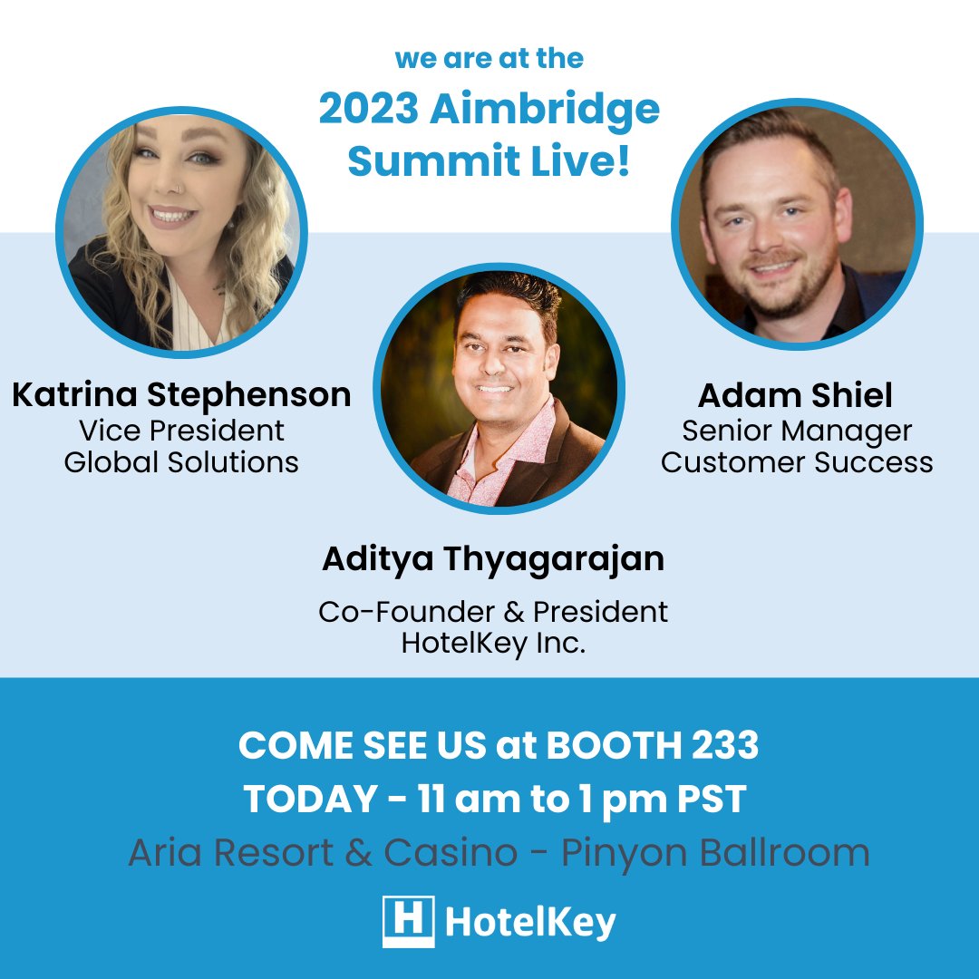 HotelKey (@hotelkeyinc) on Twitter photo The HK team is ready to rock and roll at the 2023Â <a href="/AimHosp/">Aimbridge Hospitality</a> Summit Live today!
We are at Booth 233, NOW, and ready to demo our PMS for you. Come by and learn more! đ The HK team is ready to rock and roll at the 2023Â <a href="/AimHosp/">Aimbridge Hospitality</a> Summit Live today!
We are at Booth 233, NOW, and ready to demo our PMS for you. Come by and learn more! đ