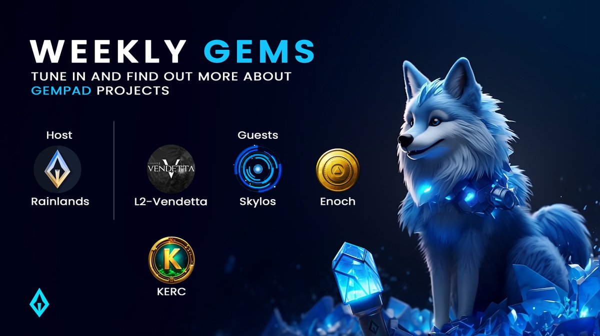 💎WEEKLY GEMS ANNOUNCEMENT💎 GemPad's Weekly #Gems is back again! ⏰ Time and date: 19th of July 3pm UTC ✅ Venue: t.me/TheGemPad We'll have 4 projects sharing the spotlight; @L2Vendetta @SkylosChain @enoch_app @KercOfficial #DeFi #Web3 #AMA #Launchpad