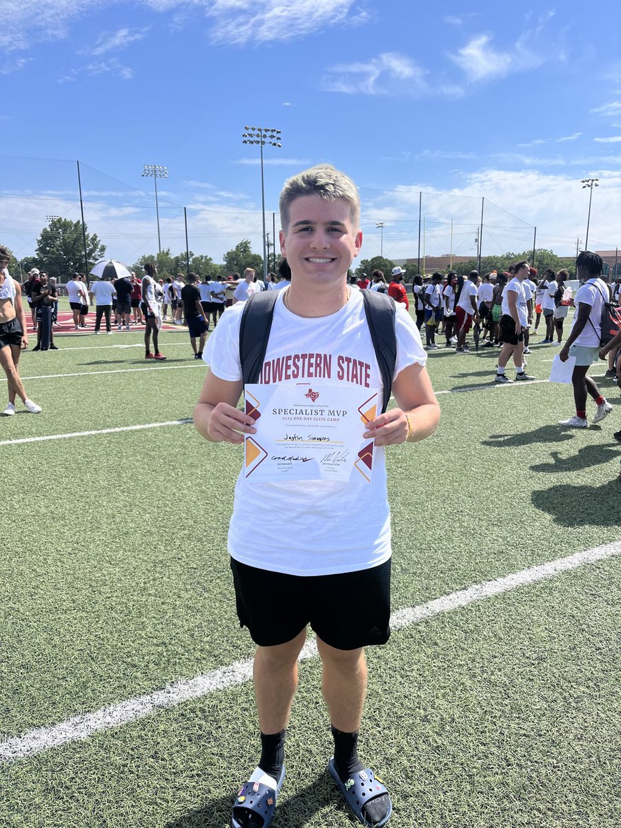After a great camp at Midwestern State, I am grateful to receive the Specialist MVP award. Thank you <a href="/MSUTexasFB/">Midwestern State Football</a> for a great camp. I can’t wait to be back! <a href="/coachseanriley/">Coach Sean Riley PhD (c)</a> <a href="/tonybenedetto19/">Tony Benedetto</a>