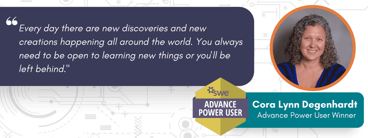 SWEtalk's tweet photo. We're very excited to announce this quarter's #AdvancePowerUser: Cora Lynn Degenhardt (She/Her)! Read about Cora's dedication to lifelong #learning and how she uses the #AdvanceLearningCenter to achieve her #professionaldevelopment goals here: https://t.co/UyLREudDza #SWELearning https://t.co/bRGSrw5t76