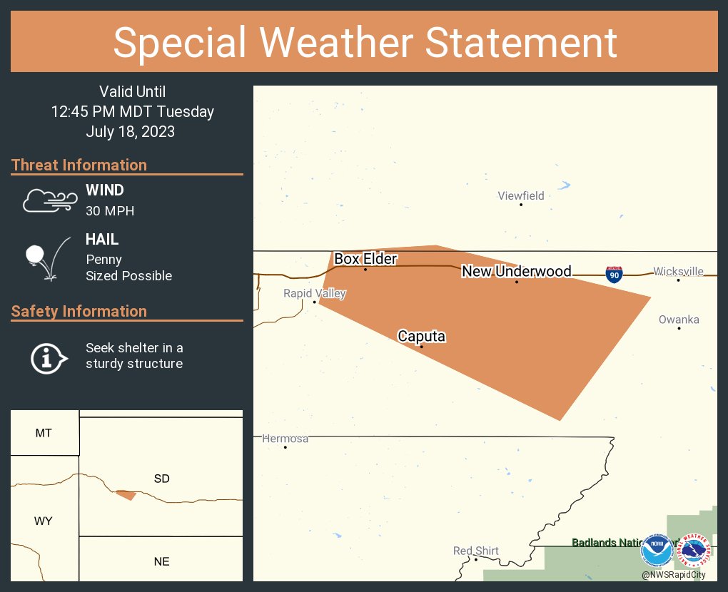 NWS Rapid City on Twitter "A special weather statement has been issued for Box Elder SD, New
