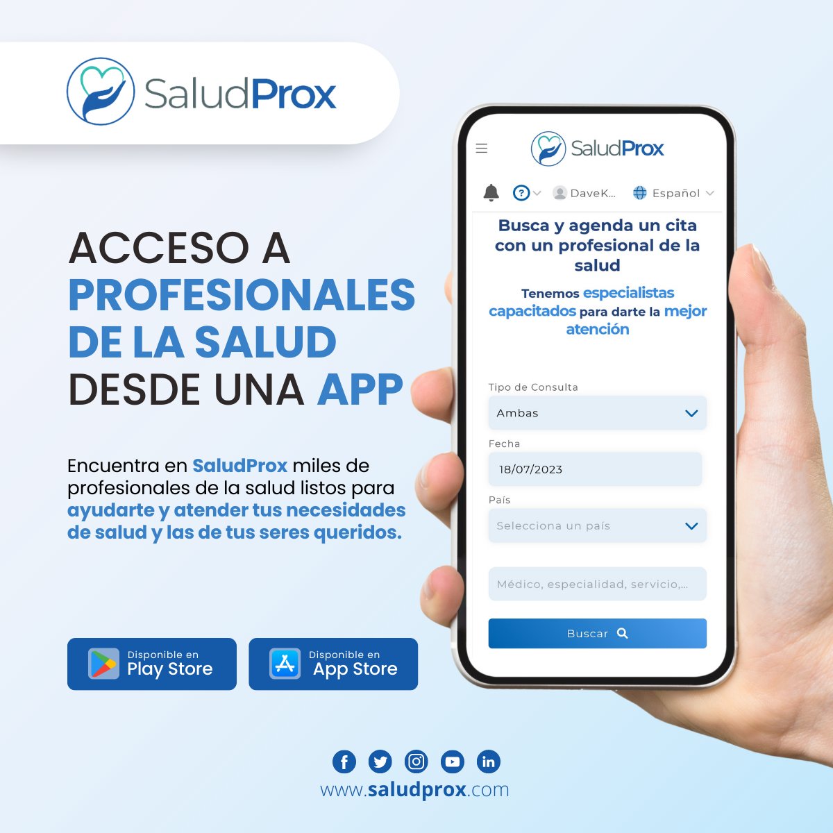 SaludProx's tweet photo. ¡Cuida tu salud y la de tus seres queridos con SaludProx! 🌟 Descarga nuestra app en Play Store y App Store agenda citas online y consulta con profesionales de la salud desde la comodidad de tu hogar. 📱 

#SaludProx #Salud #Bienestar #Prevención #App https://t.co/w2OqyM7mpw