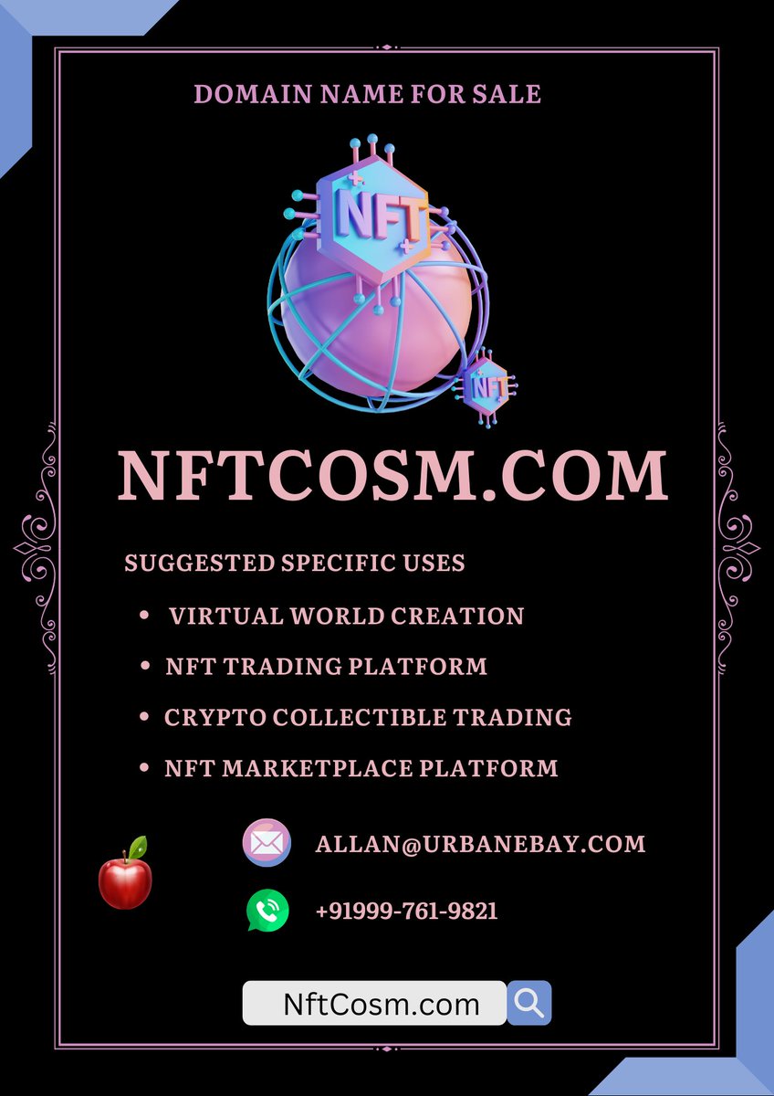 NFTCosm.com  Domain Name for Sale.
  #nfttokens #token #tokens #hns #defi #dapp #dao #Tokenization #startup #startups #web3 #decentralized #application #dapp #nft #Domainsforsale #digitalrealestate #digitalasset #domainsales #domainnames #domain #domains #Domainname