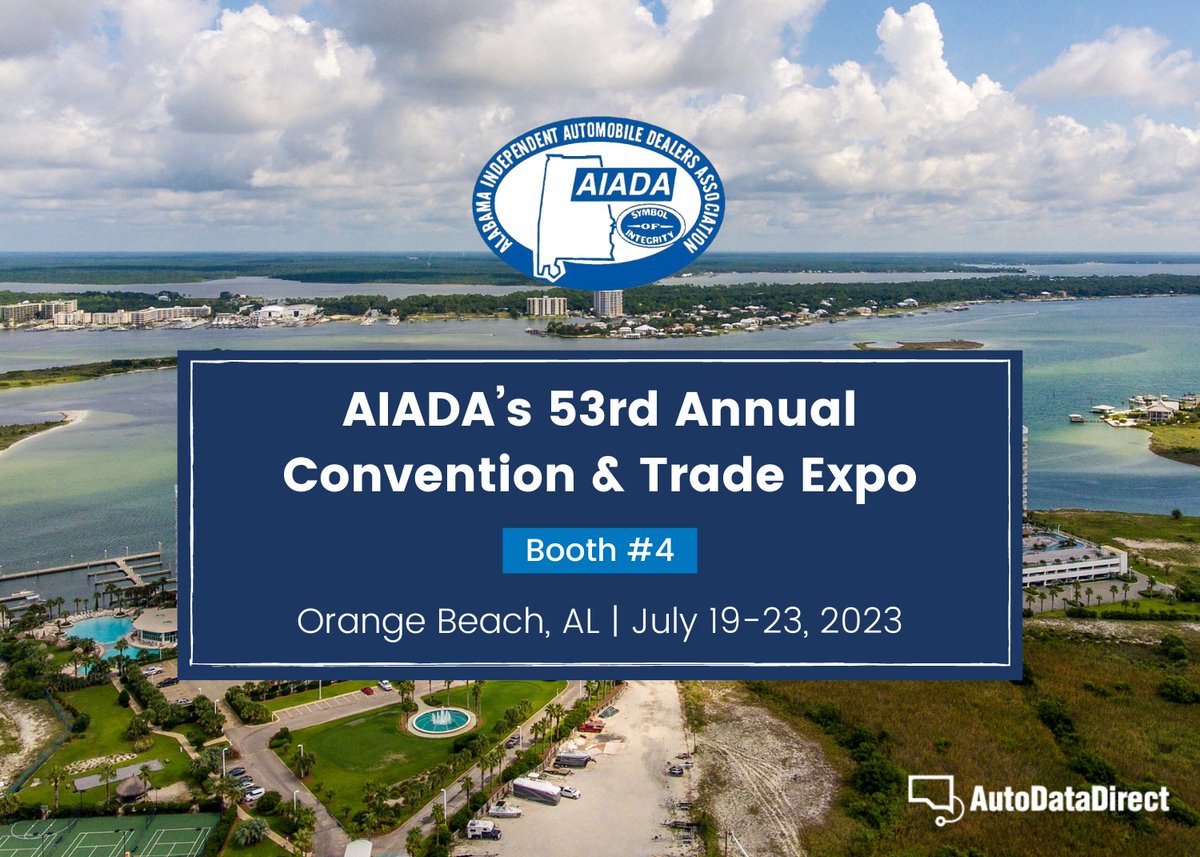 autodatadirect's tweet image. Our team is headed to Alabama Independent Automobile Dealers Association&apos;s Annual Convention &amp;amp; Trade Expo! We look forward to seeing you at booth #4 starting tomorrow. #aiada2023 #autodatadirect #dealershipsolutions