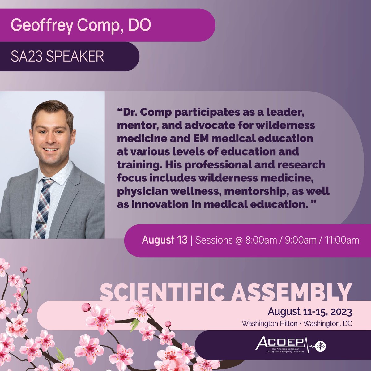 Speaker Highlight: Come see Dr. Geoff Comp for his sessions on Environmental & Wilderness Medicine at SA23. Dr. Comp's sessions will take place on August 13th. #ACOEP23 @gbcomp ow.ly/HOCW50P9KHk