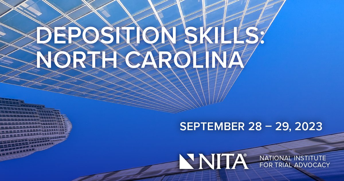 Check out NITA's upcoming Deposition Skills in North Carolina. Interested to learn more? Click the link in the bio. info.nita.org/ncdepo2023