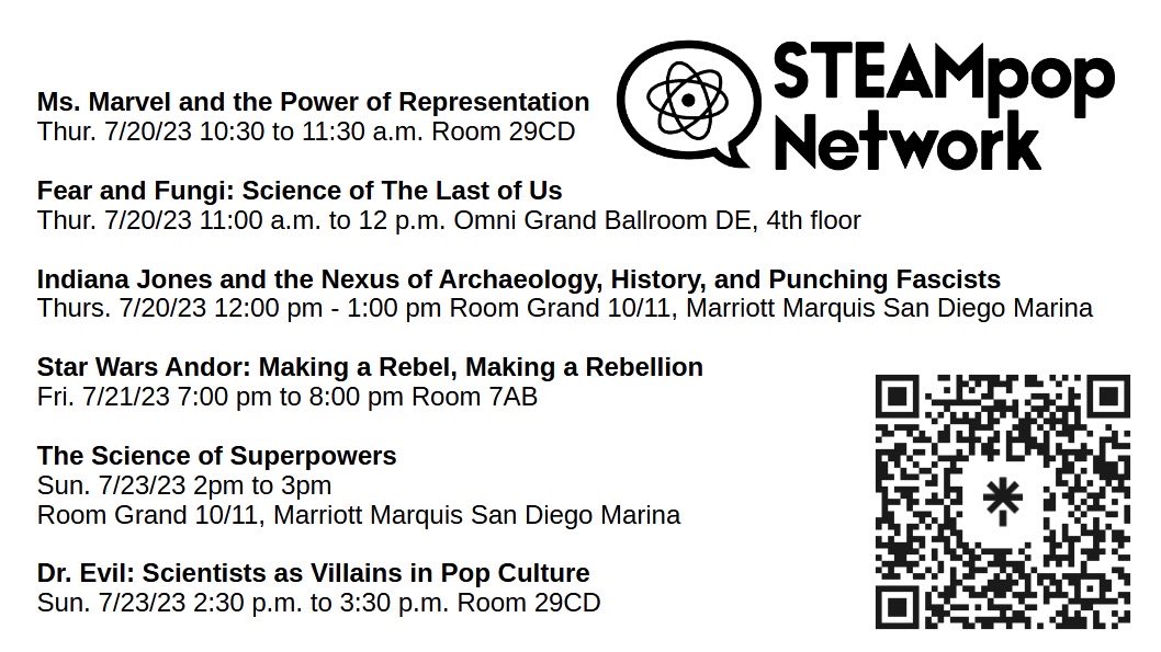 Looking to add some #science to your #SDCC2023 schedule? Check out all the awesome <a href="/STEAMpopNetwork/">STEAM Pop Network</a> panels!