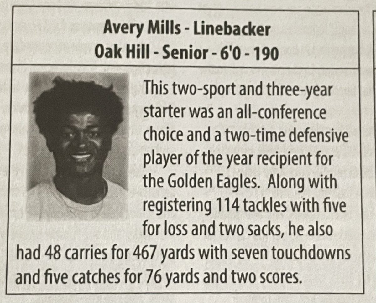 OakHillFootbal1's tweet photo. Congratulations to Avery Mills for being selected to the Indiana Football Digest’s Class 3A preseason All State team! Well deserved! @averymi21 https://t.co/SgGnJ0VDxc