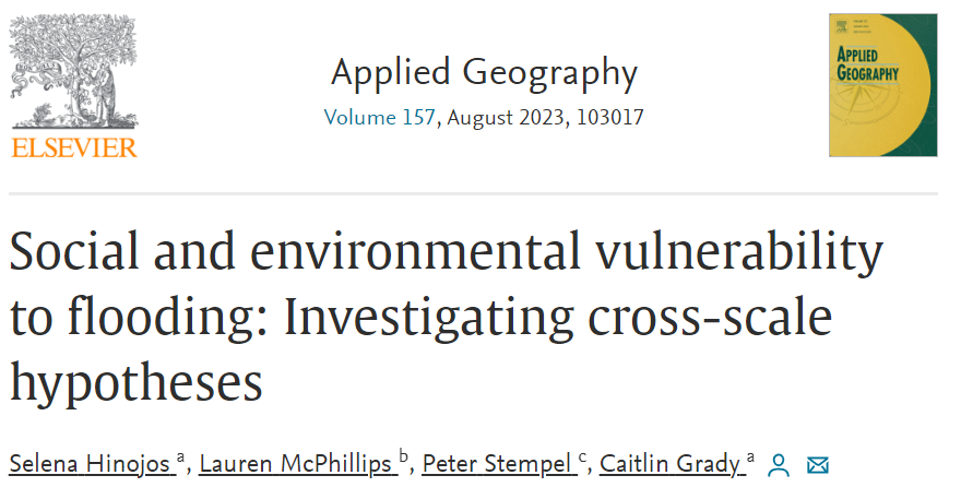 selena_hinojos's tweet photo. Are you interested in how #SpatialScale can impact #SocialVulnerability index and #FloodRisk outputs? Read our new paper in Applied Geography, where we also investigate how scale can have potentially disproportionate impacts on disadvantaged groups: (https://t.co/i4ZGXE90pS) 1/n https://t.co/2o8K4XvXsE
