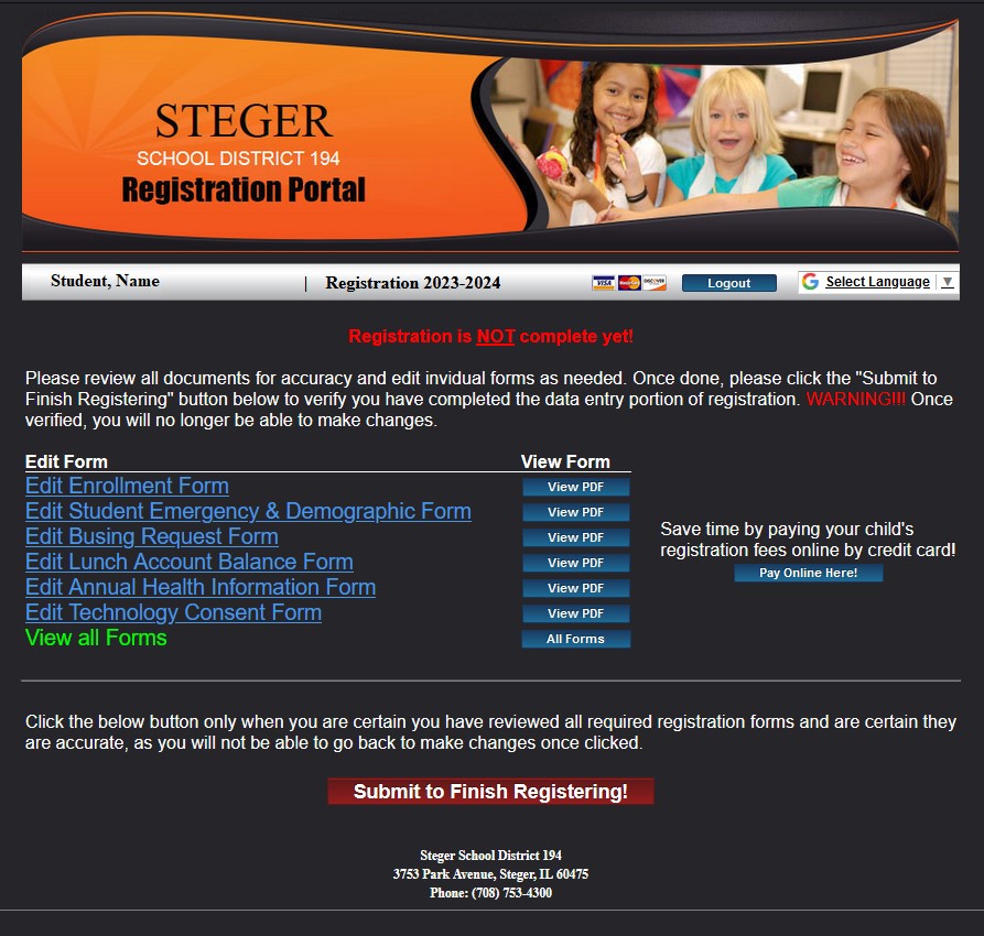 Registration had started (12:00p.m. - 2:00p.m. &amp; 5:00p.m. - 7:00p.m.) at Columbia Central School. When you are completing the Registration Portal do not forget to hit the RED BUTTON - Submit To Finish Registering!