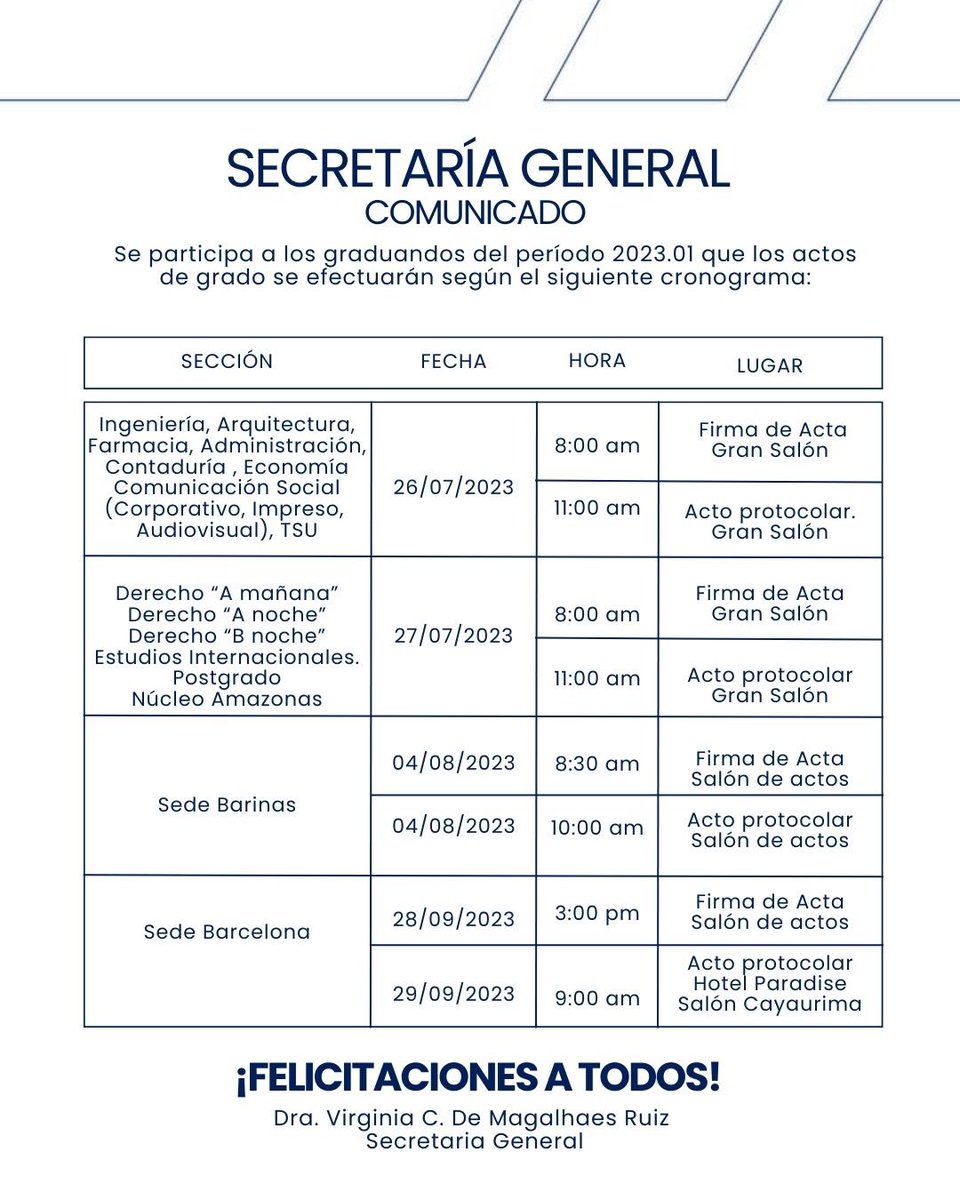 usm_vzla's tweet photo. ¡La temporada de graduaciones ya llegó a nuestra #USM!
Usemista, desliza este post y conoce la fecha para tu Acto de Grado. 🎓
¡Felicitamos con orgullo a todos nuestros graduandos! 👏🏻
#USM #GraduacionesUSM #Usemistas #Actosdegrado #CarrerasUSM https://t.co/0dUUaZM6SU