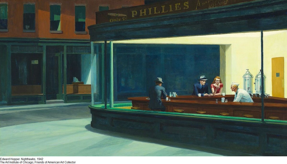 un_parisien12's tweet photo. Les Parisiens d’Edward Hopper.
Près de quarante ans avant cette œuvre célèbre (Nighthawks), le peintre américain a effectué trois séjours de formation à Paris entre 1906 et 1910. Son observation de la vie parisienne l’avait déjà amené dans les cafés, mais pas seulement.
Thread🔽 https://t.co/G1M6fRvePW