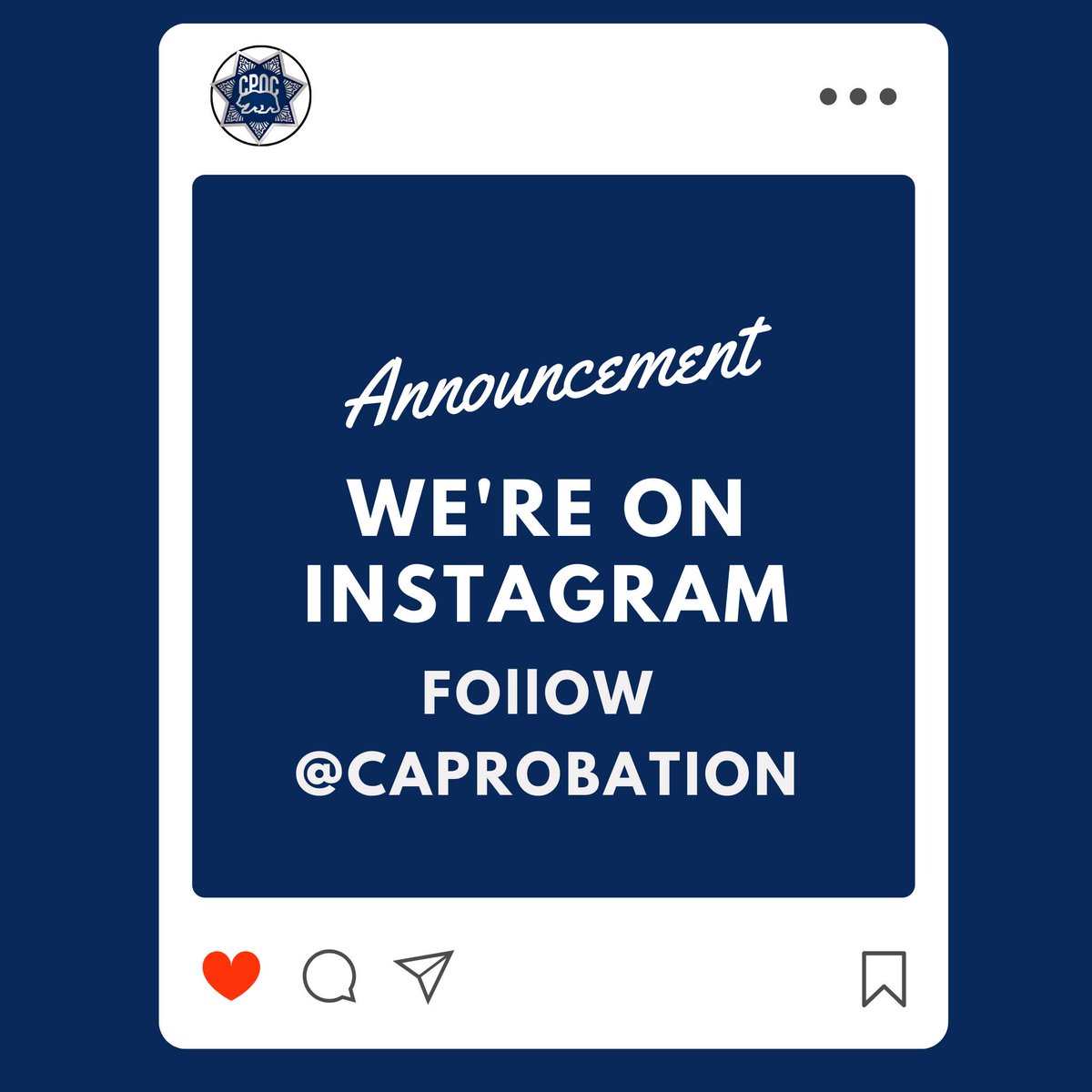 CAProbation's tweet photo. ๐ท Exciting announcement during #ProbationServices Week 2023! CPOC is now on Instagram! Follow @caprobation to join our mission of Protecting, Rehabilitating, and Ensuring Accountability. We're dedicated to strengthening California communities through research, training, leadership, and advocacy. Let's make a positive impact together! #CPOCOnInstagram #PPPSWeek