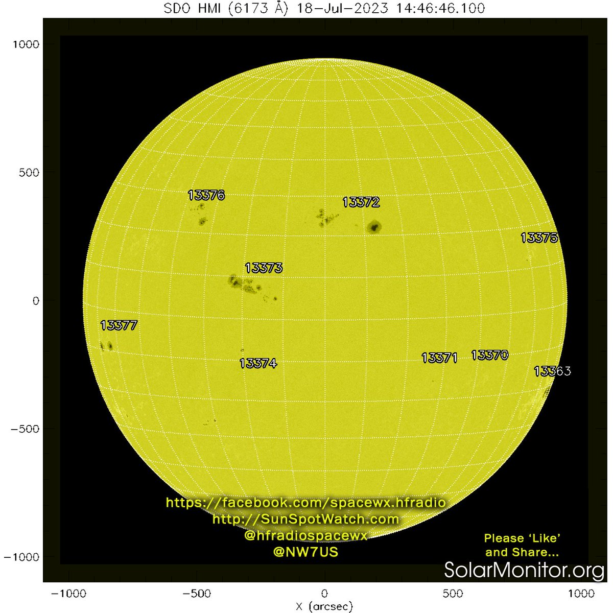 Sun Spots: 149 as of 07/17/2023 : 10.7cm Flux: 180 #spacewx #solarstorm #hamr #swl